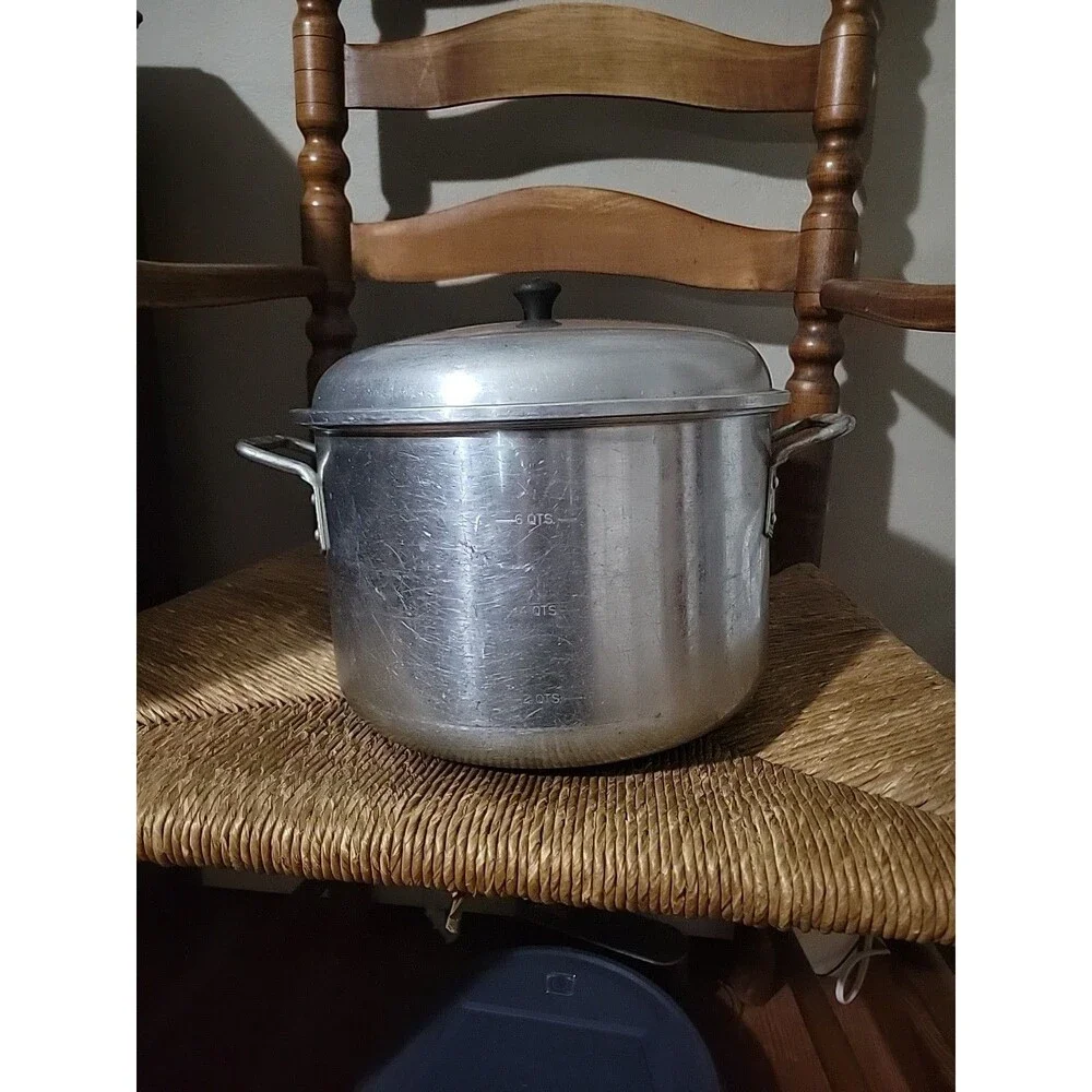 Wear-Ever Aluminum 8 Qt Stock Pot Lid Vintage #2208 USA Soup Stockpot Black Top